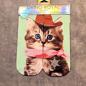 0372. New! Cowboy 🤠 Kitten 😸 Glitter Star 🌟 Made in the USA ~ Ankle Socks